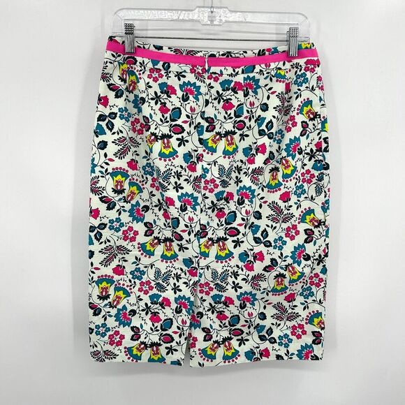 BODEN Women's White Pink Blue Floral Print A-Line Spring Office Skirt Size 6 - Picture 2 of 7